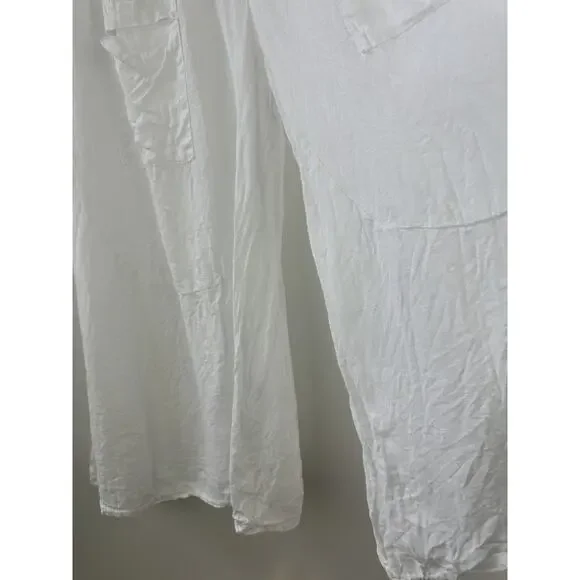 TG.U 100% Linen EXTRA Wide Leg Pant Italy Lagonlook Coastal Beachy Pockets White - Picture 6 of 11